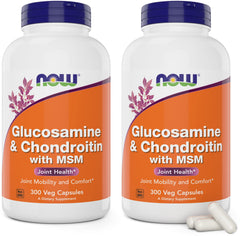 NOW Foods glucosamine-chondroitin-msm bottle closed showing two-pack packaging for daily joint support.