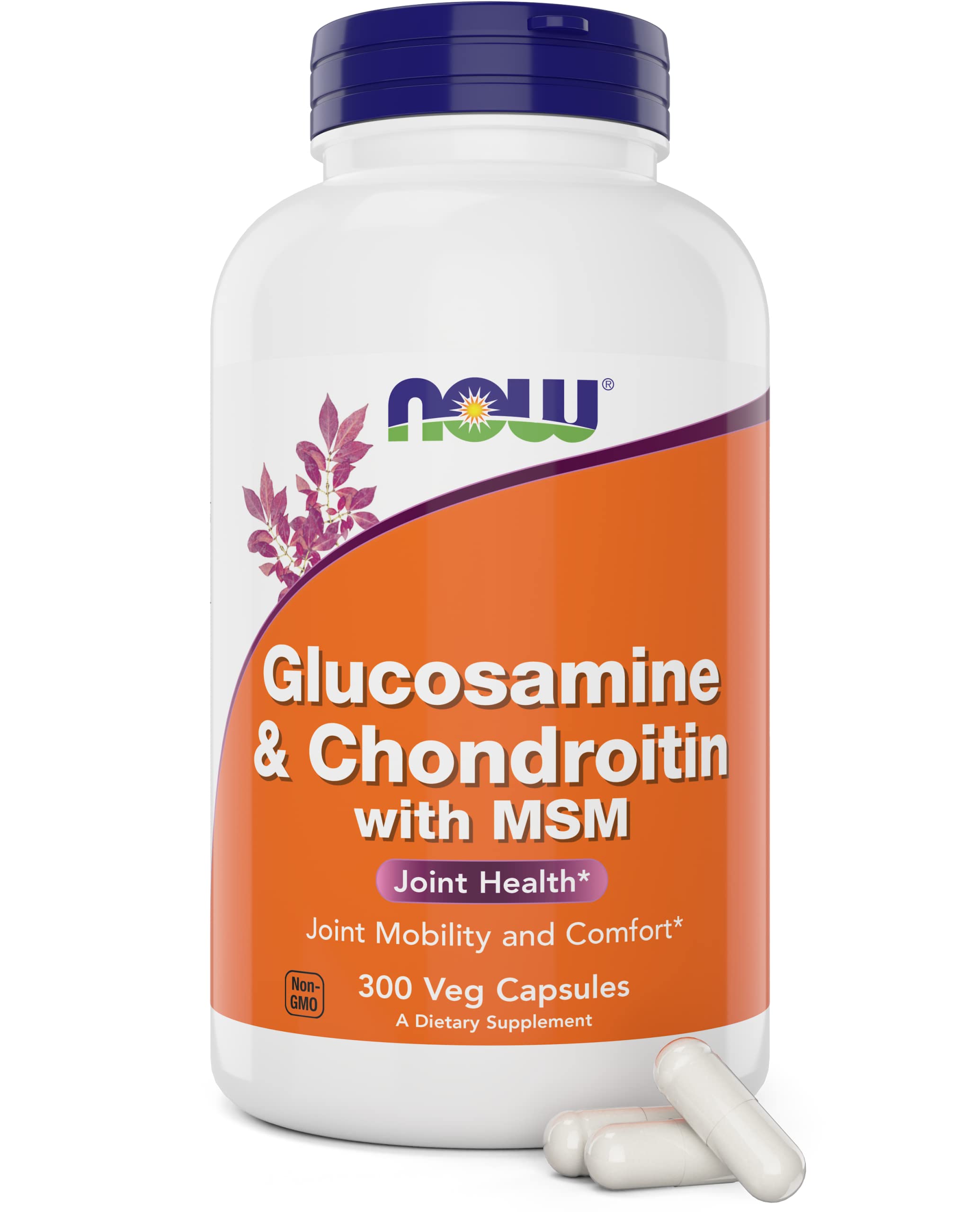 NOW Foods Glucosamine & Chondroitin with MSM bottle on shelf for joint support