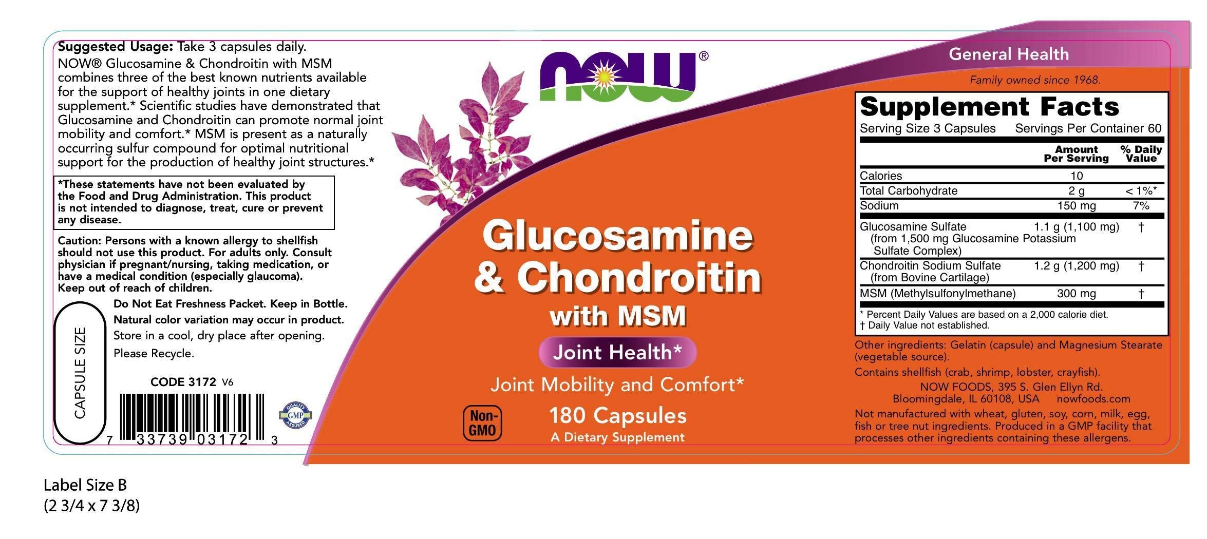 NOW Foods Glucosamine & Chondroitin with MSM capsules closeup ready for daily joint wellness routine