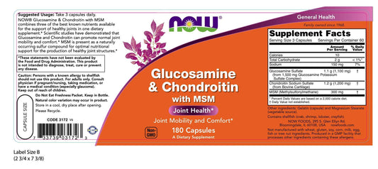 NOW Foods Glucosamine & Chondroitin with MSM capsules closeup ready for daily joint wellness routine