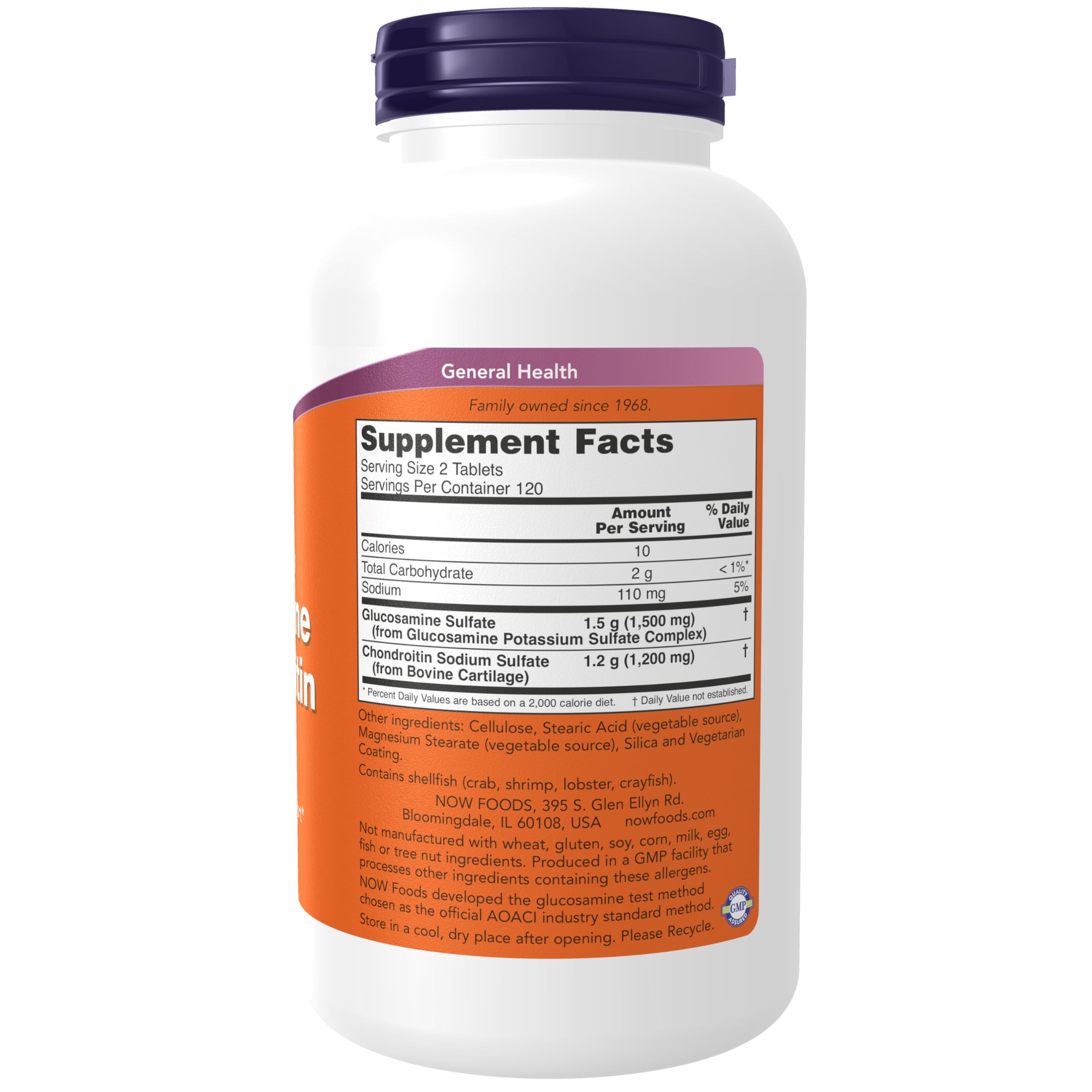 NOW Foods Glucosamine-Chondroitin sulfate forms packaging highlights high-potency joint support.
