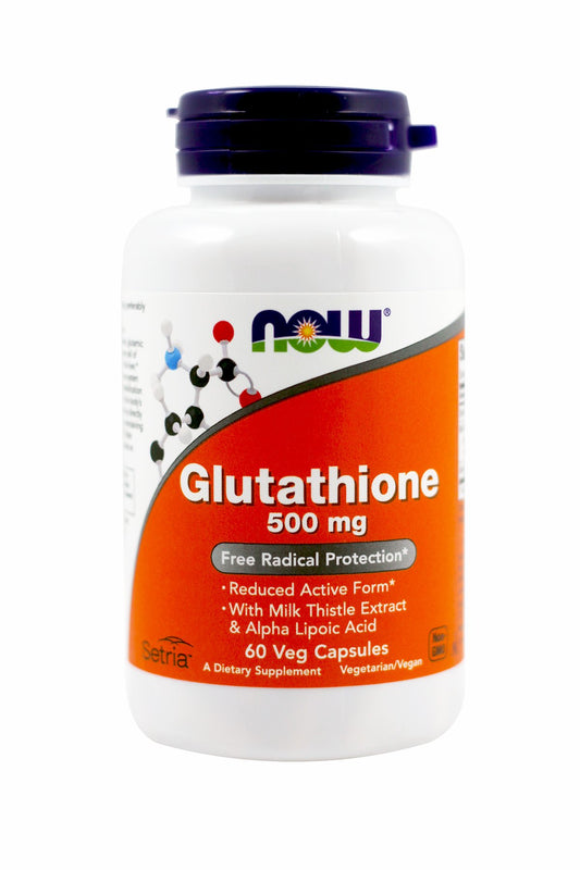 NOW Foods Glutathione 500 mg bottle close-up for daily antioxidant support