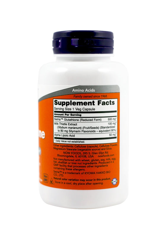 NOW Foods Glutathione 500 mg capsules close-up for daily wellness routine