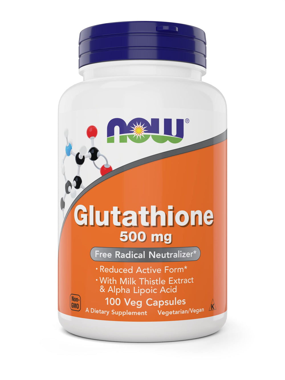 NOW Foods Glutathione 500 mg vegan non-GMO kosher label signals inclusive production.