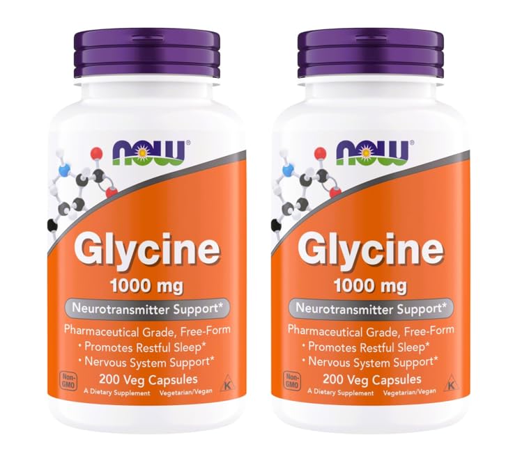 NOW Foods Glycine 1000mg bottle with capsules for calm support.