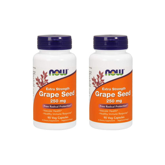 NOW Foods Grape Seed Extract bottle showcasing a high polyphenol supplement for everyday wellness.