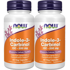 NOW Foods Indole-3-Carbinol 200 mg bottle front view showing vegan capsules for cellular support.