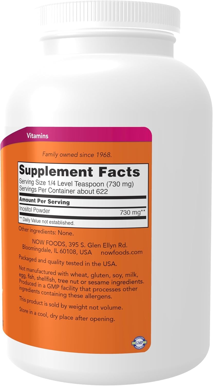 NOW Foods Inositol Powder packaging showing a pure B vitamin supplement.