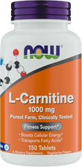 NOW Foods L-Carnitine 1000mg bottle back-label with ingredients and usage guidance.