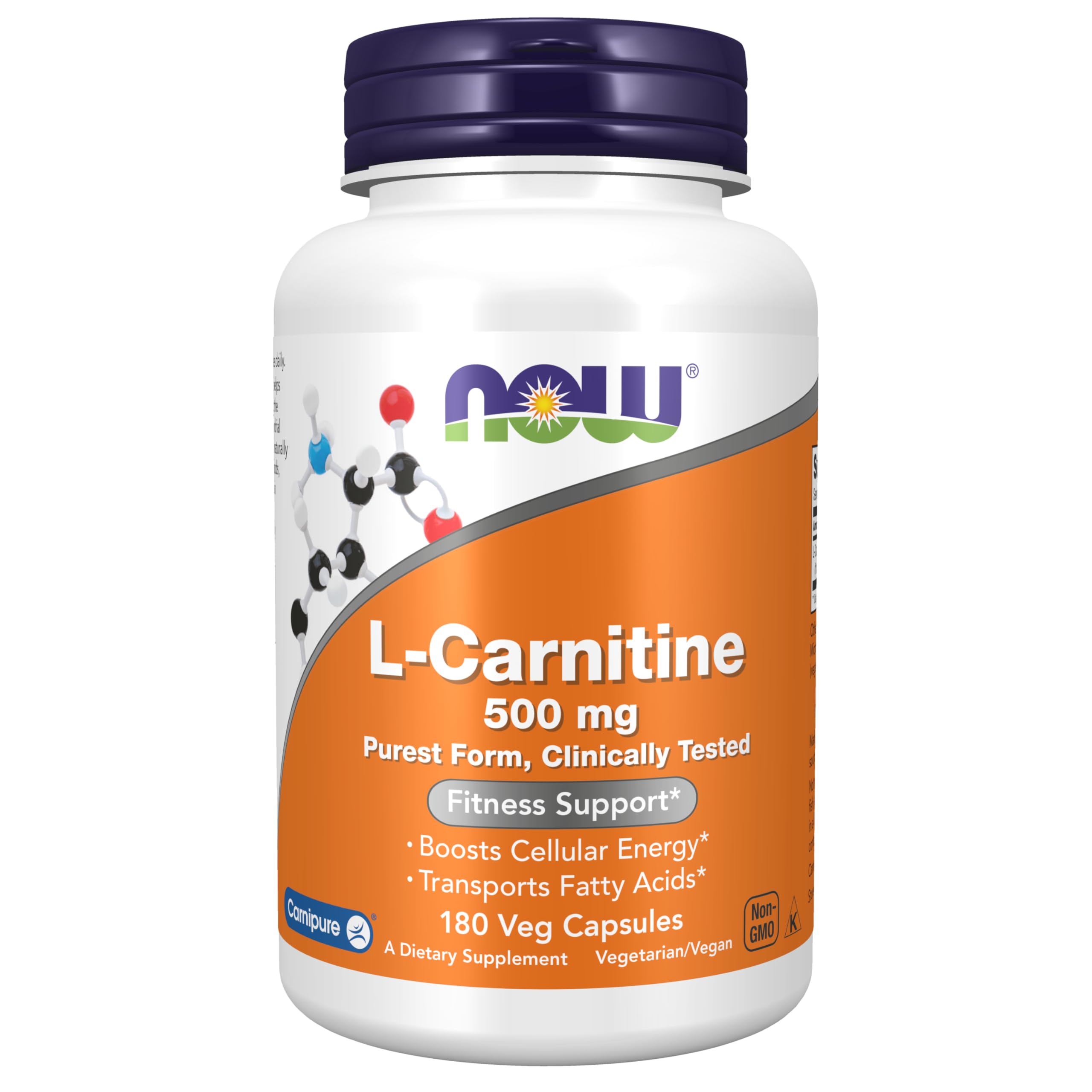NOW Foods L-Carnitine 500 mg bottle for daily energy support.