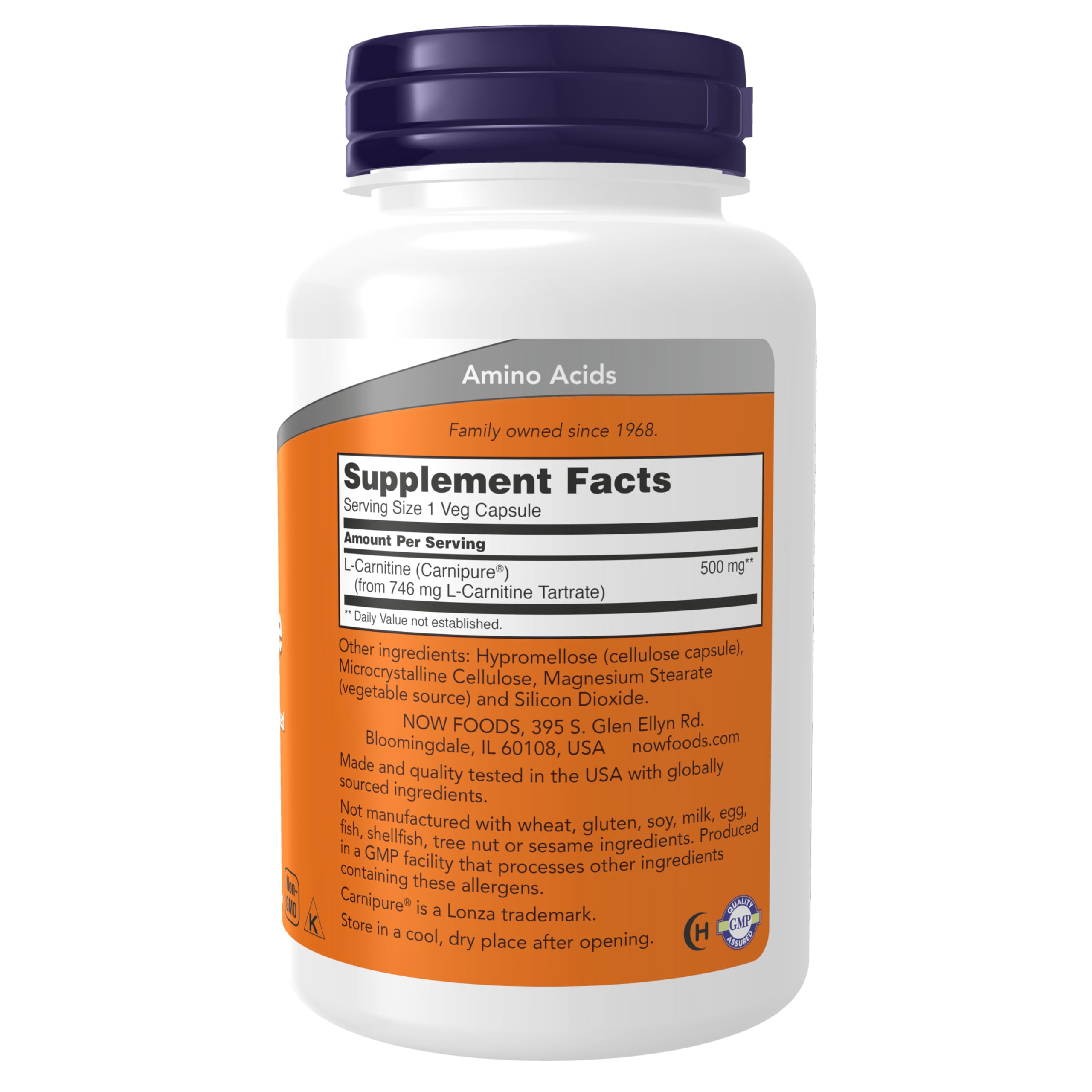 NOW Foods L-Carnitine veggie capsules close-up showing vegetarian formula.