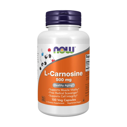 NOW Foods L-Carnosine 500mg bottle label for muscle vitality support