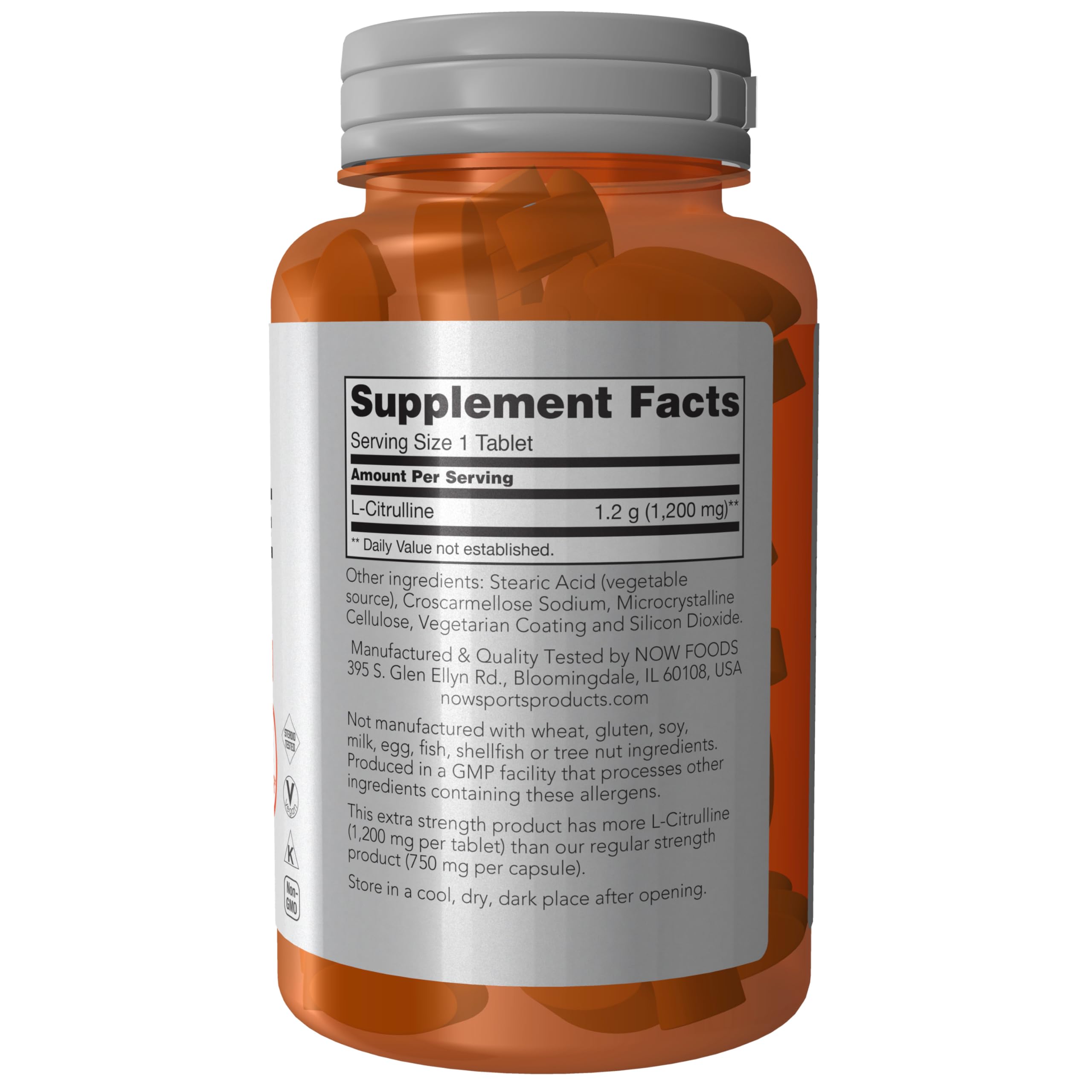 NOW Foods L-Citrulline bottle front view showing label.