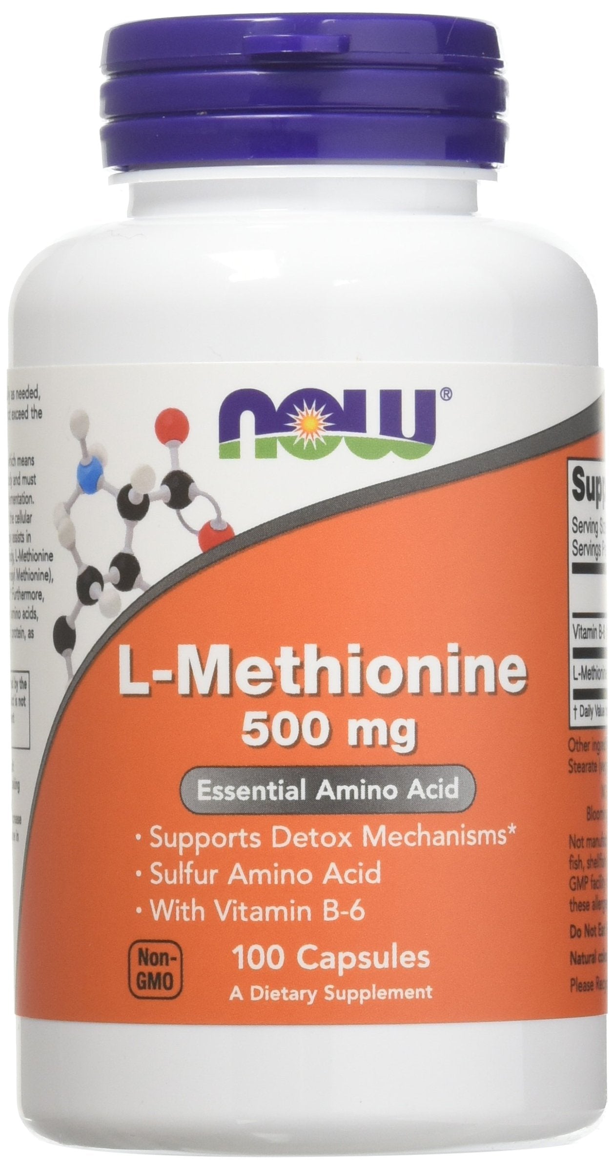 NOW Foods L-Methionine 500 mg bottle front view for detox support.
