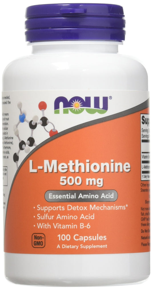 NOW Foods L-Methionine 500 mg bottle front view for detox support.