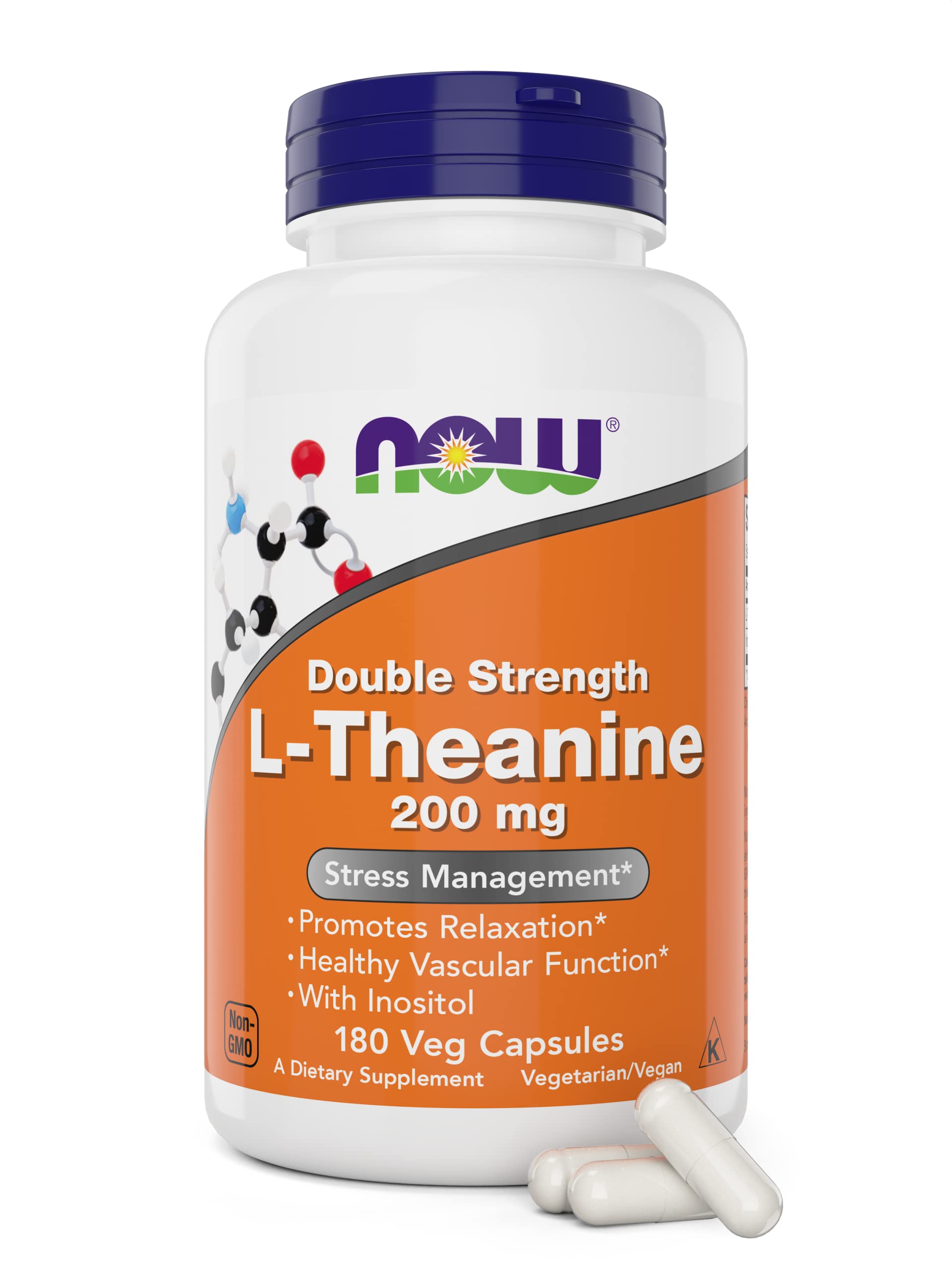 NOW Foods L-Theanine 200 mg bottle for daily relaxation