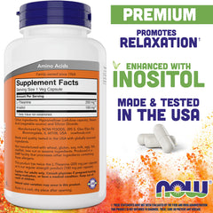 Close-up of NOW Foods L-Theanine capsules for daily supplementation