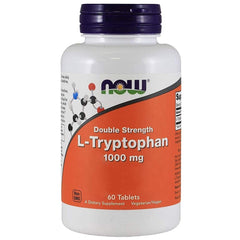 NOW Foods L-Tryptophan label highlights pharmaceutical purity and safety testing.