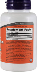 NOW Foods L-Tryptophan 1000 mg serving size label illustrating easy daily dosing.