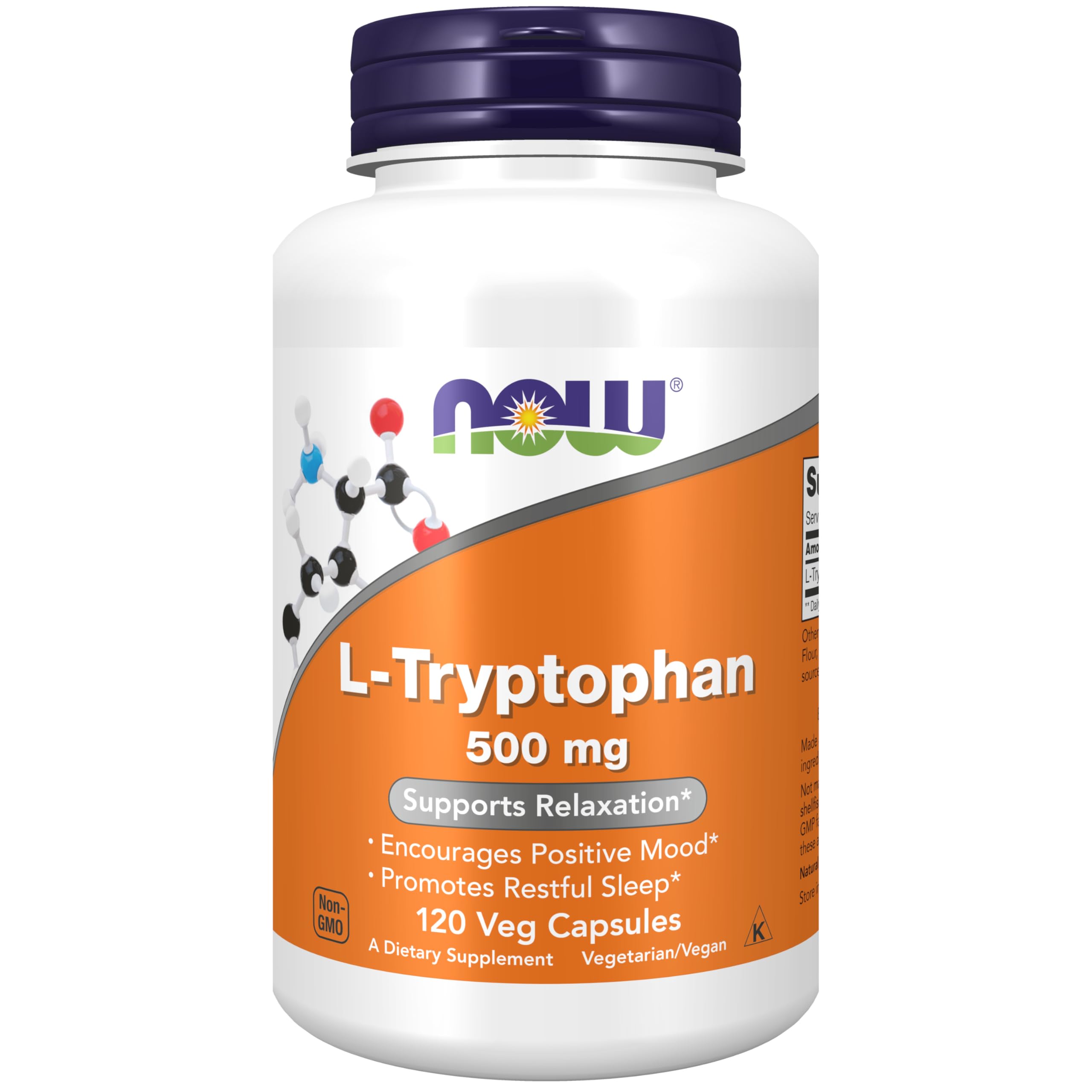 NOW Foods L-tryptophan 500mg veg capsules bottle for easy daily use