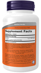 Now Foods L-Lysine 1000 mg double strength label closeup, vegan and non-GMO attributes