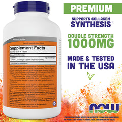 NOW Foods L-Lysine 1000mg bottle back label with dosage details