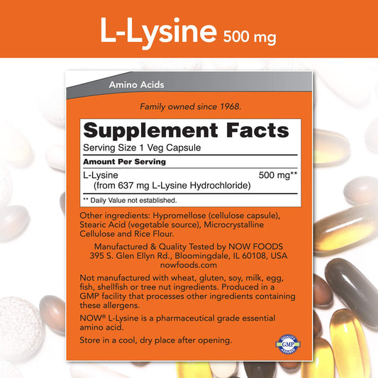 NOW Foods L-Lysine 500 mg pack-shot highlights convenient two-pack for everyday use