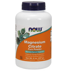 NOW Foods Magnesium Citrate Powder bottle front highlights 8 oz packaging for daily use.