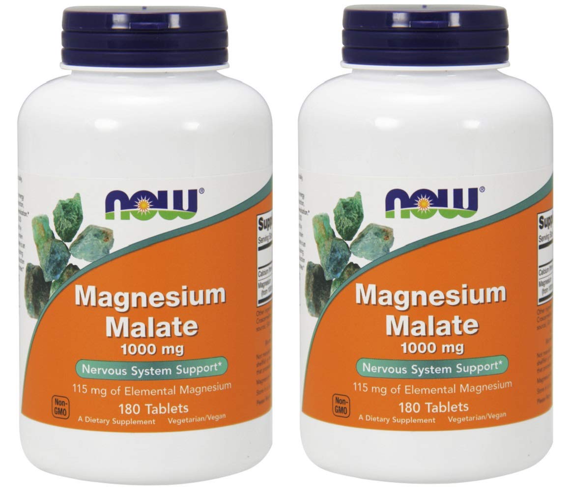 NOW Foods Magnesium Malate 1000mg bottle front view for daily energy support.