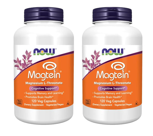 NOW Foods Magtein bottle front view highlighting cognitive support potential
