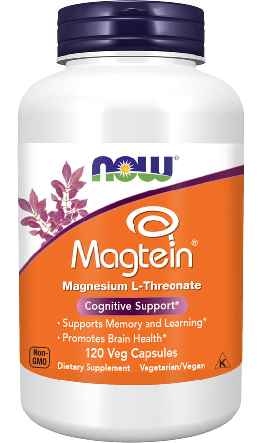 NOW Foods Magtein bottle front shows magnesium L-threonate for cognitive support