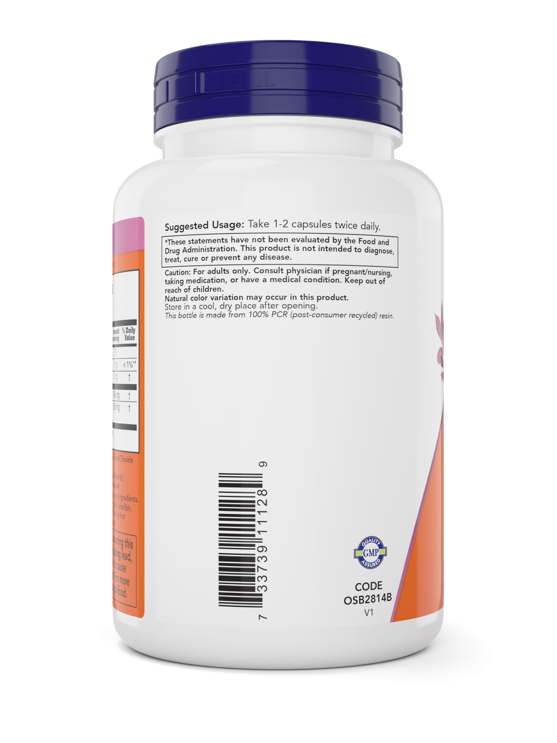 NOW Foods Mannose Cranberry capsules side view for daily wellness