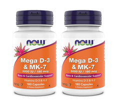 NOW Foods Mega D-3 & MK-7 bottle front highlights bone and heart support