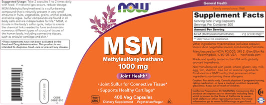 NOW Foods MSM capsules closeup highlighting high-potency sulfur supplement