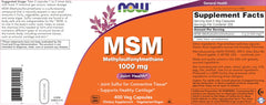 NOW Foods MSM capsules closeup highlighting high-potency sulfur supplement