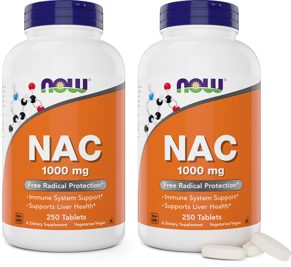 NOW Foods NAC 1000 mg bottle front highlighting antioxidant support and dosage