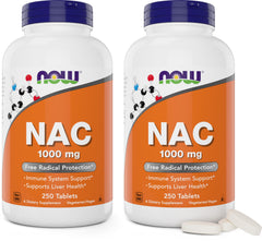 NOW Foods NAC 1000 mg bottle front highlighting antioxidant support and dosage