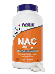 NOW Foods NAC 600 mg bottle front view highlighting selenium-enhanced formula for daily wellness