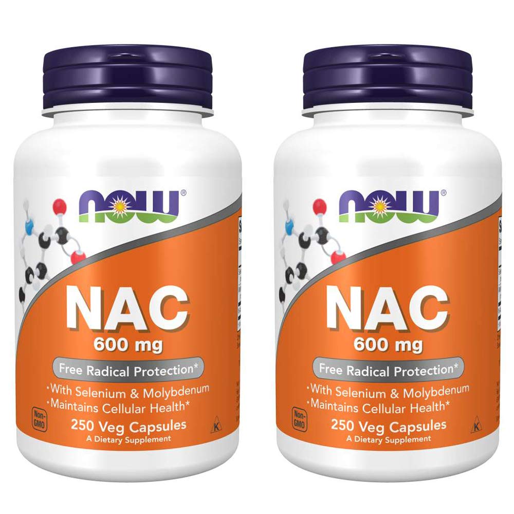 NOW Foods NAC 600mg bottle viewed up close for antioxidant support.