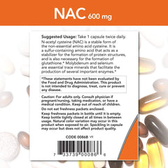 NOW Foods NAC allergen-free label confirms no common allergens.