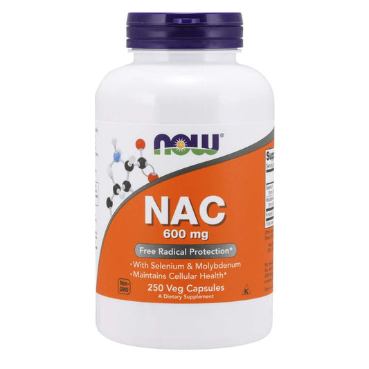 NOW Foods NAC capsules close-up highlighting convenient daily capsules.