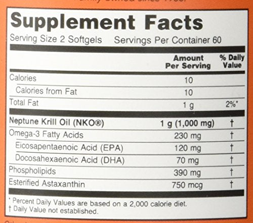 NOW Foods Neptune Krill Oil label closeup emphasizing phospholipid-bound omega-3.