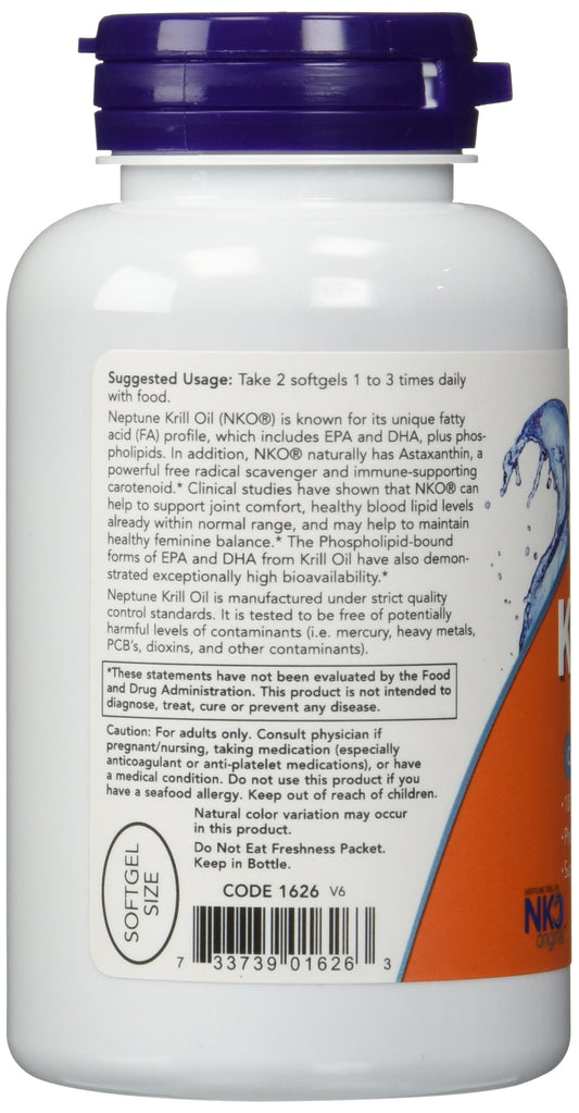 NOW Foods Neptune Krill Oil softgels in bottle highlighting convenient daily supplement.