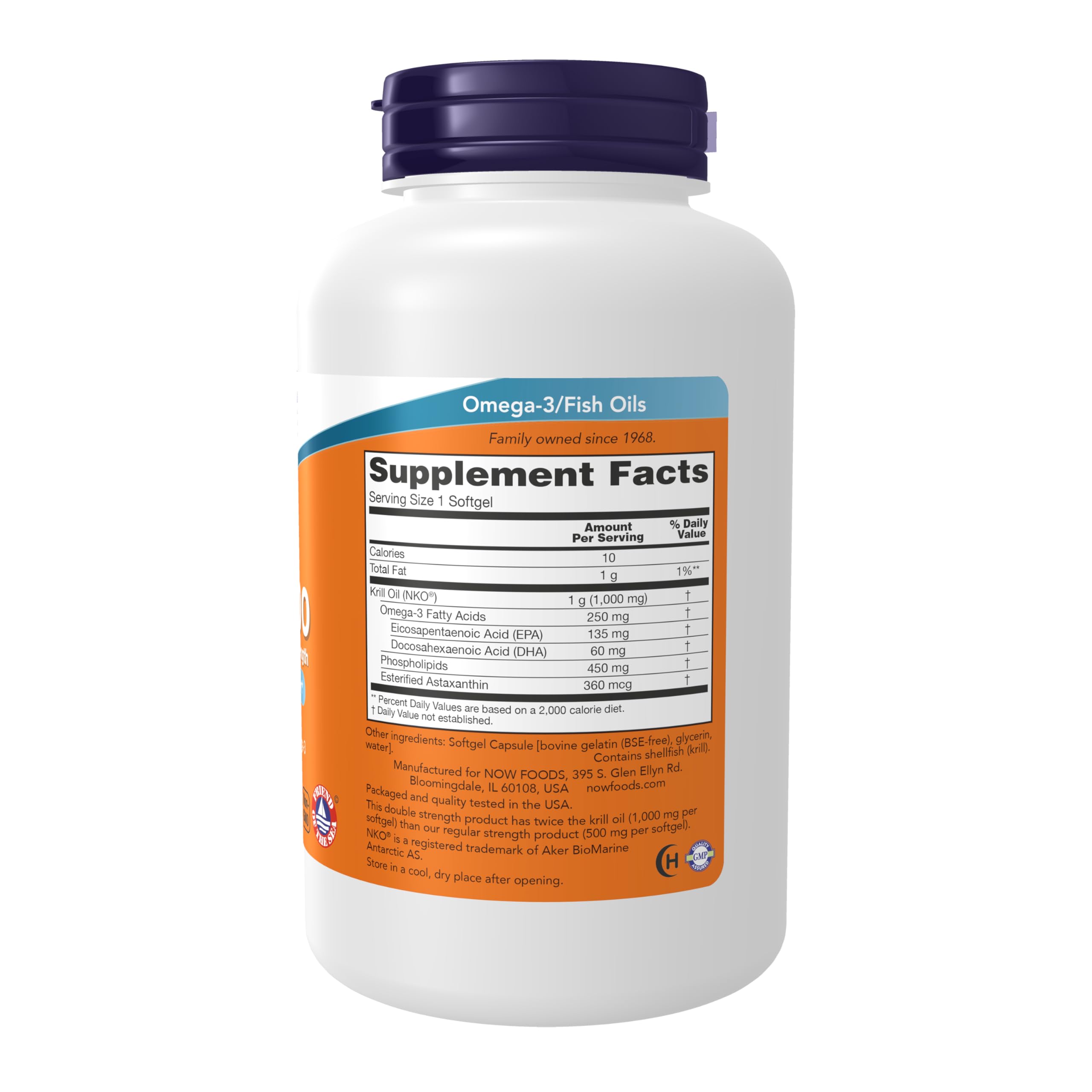 NOW Foods Neptune Krill softgels closeup; phospholipid-bound omega-3 in capsules.