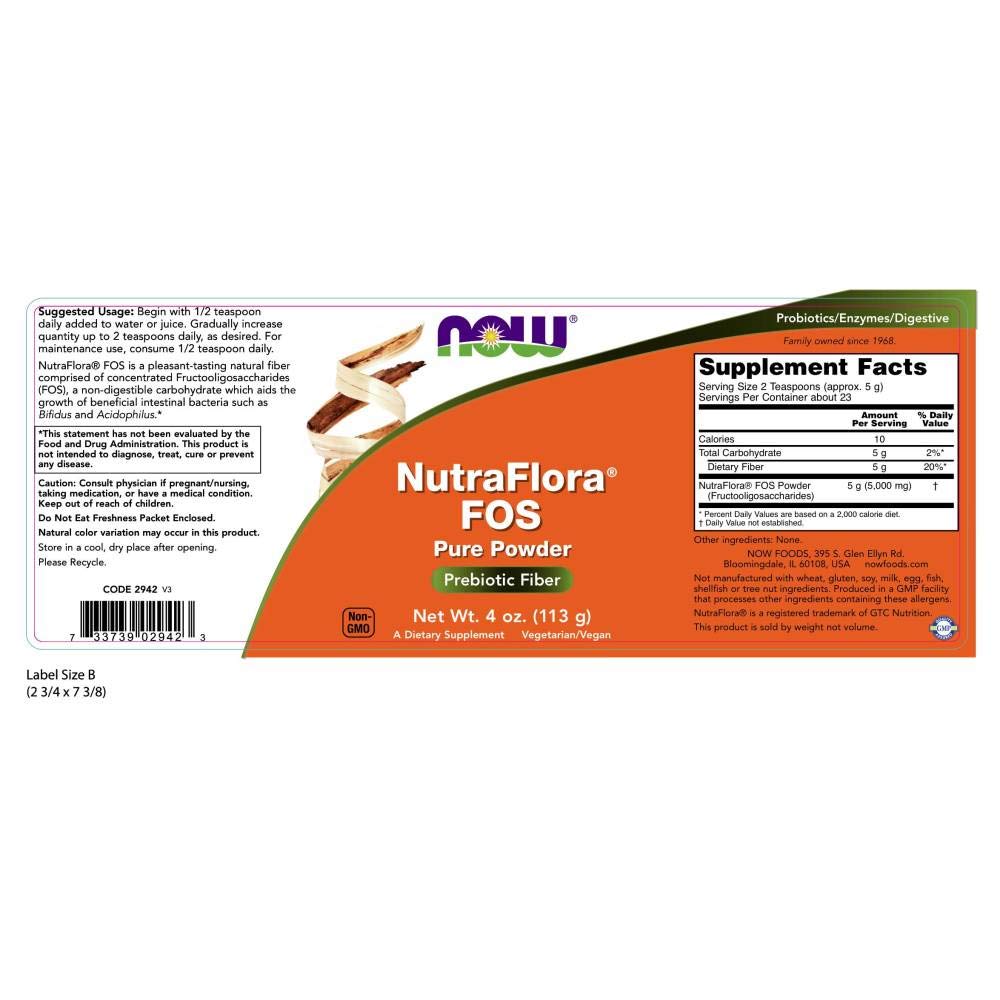 NOW Foods Nutra Flora Fos measured with a spoon for easy dosing.