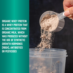 NOW Foods Organic Whey Protein organic certification emblem on packaging.