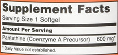 NOW Foods Pantethine ingredients graphic illustrating CoA precursor role.