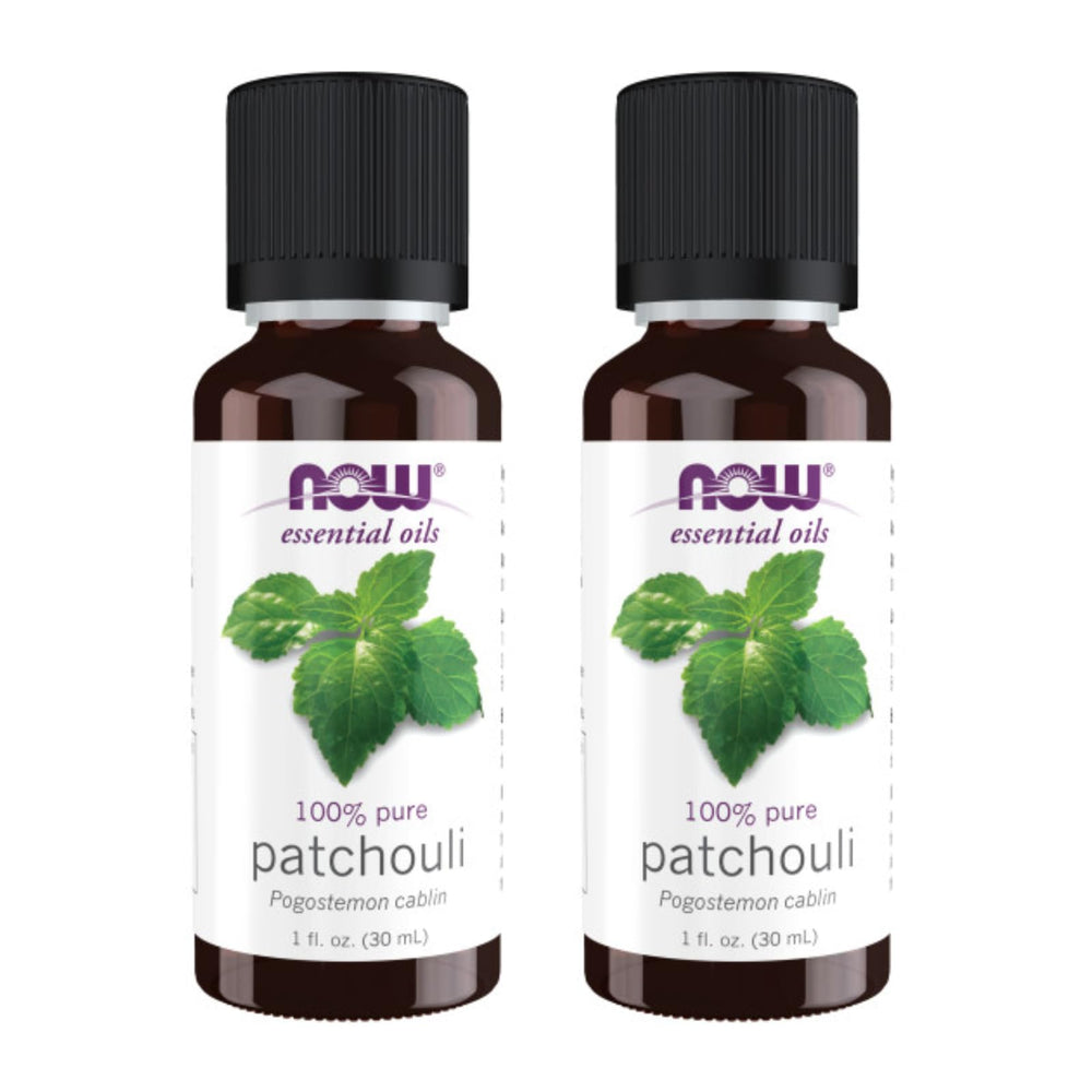 NOW Foods Patchouli Oil two-pack bottle for earthy aromatherapy and diffuser blends