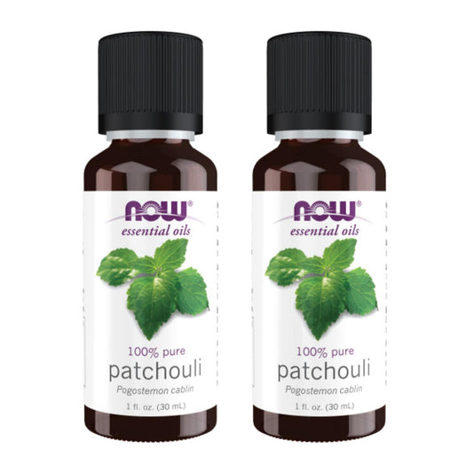 NOW Foods Patchouli Oil two-pack bottle for earthy aromatherapy and diffuser blends