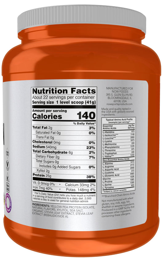 NOW Foods Pea Protein with BCAAs content highlighted for enhanced workout nutrition